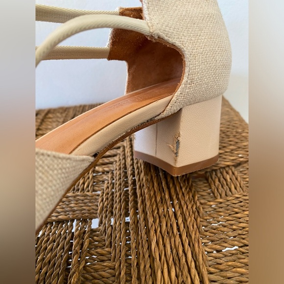 Anthropologie Shoes Women’s 36 Naguisa Yerma Natural Linen Peep Toe Sandals Heel - Picture 10 of 11